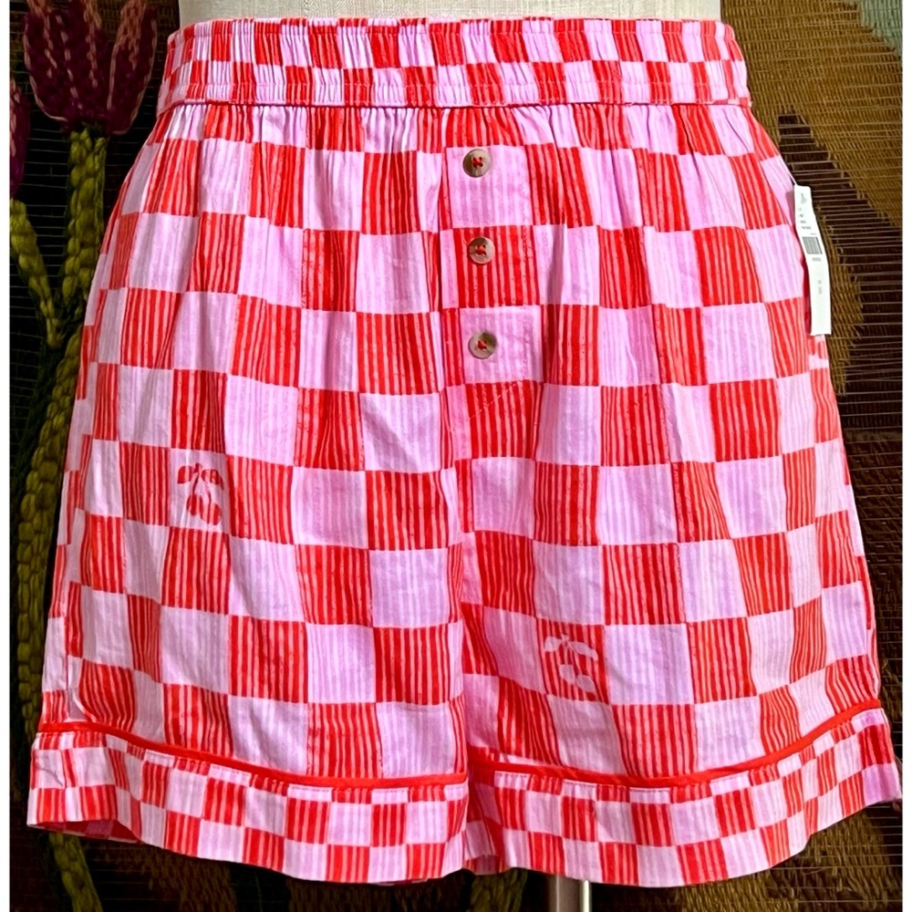 Anthropologie Pink and Red Checkered Wren Boxer Shorts Flannel Edition